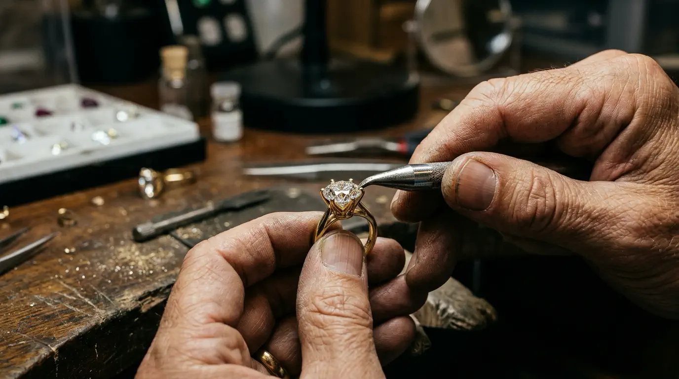 Jewelry craftsman working on micro pavé setting