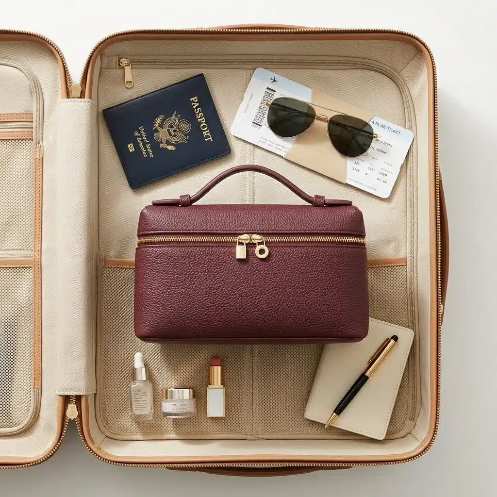 Burgundy Leather Cosmetic Bag photo review