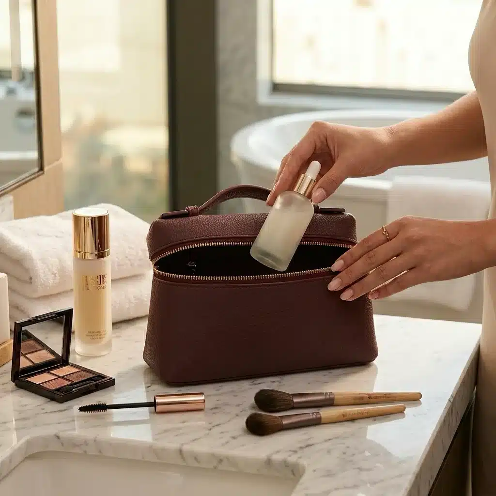 Burgundy Leather Cosmetic Bag photo review