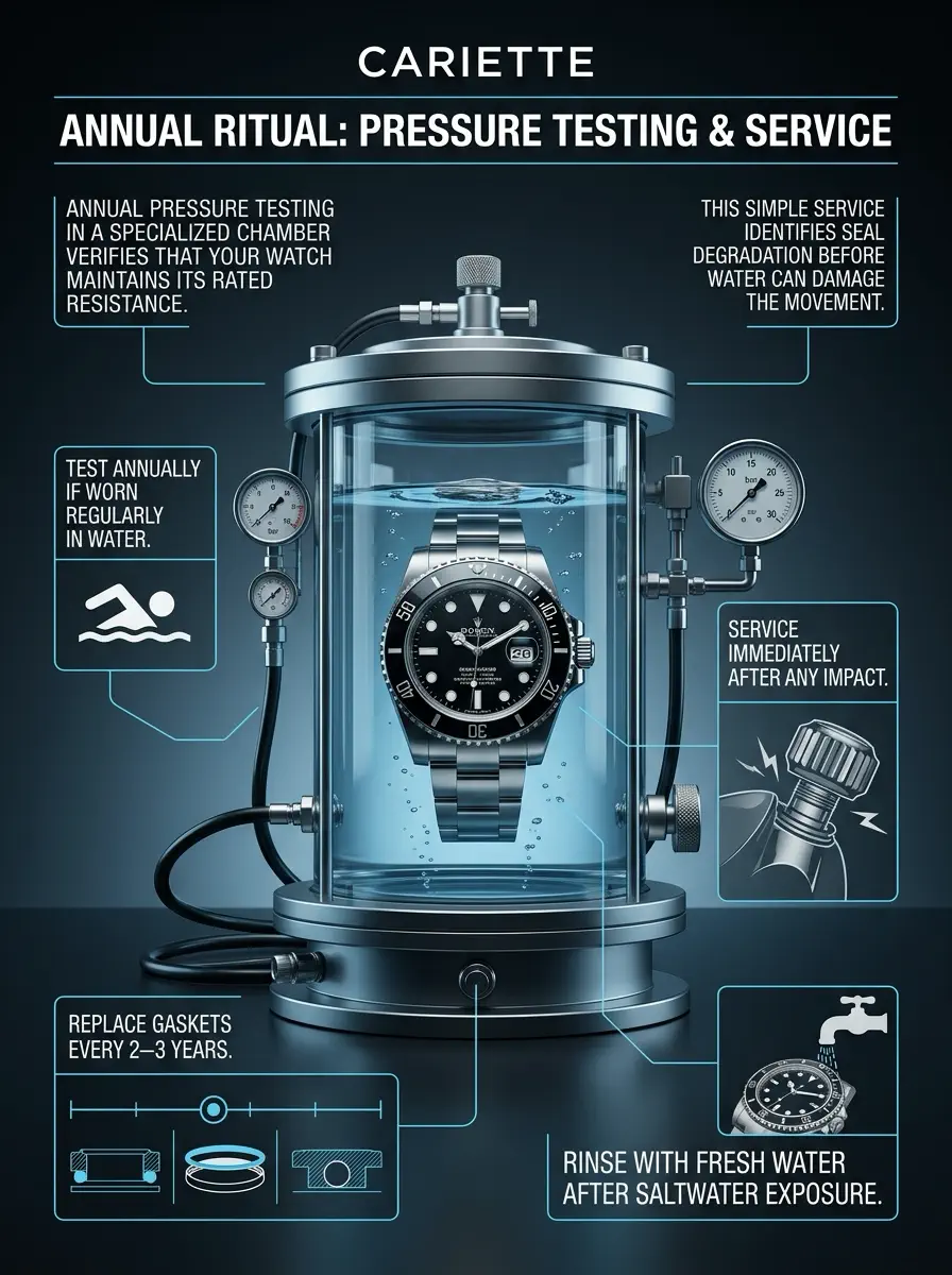 Watch water resistance pressure testing chamber