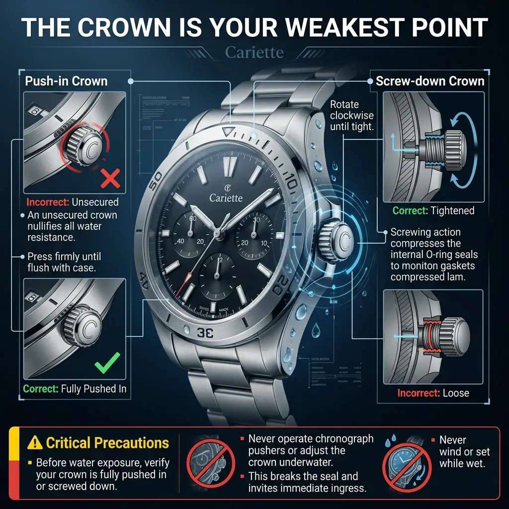 Watch screw down crown comparison airtight seal