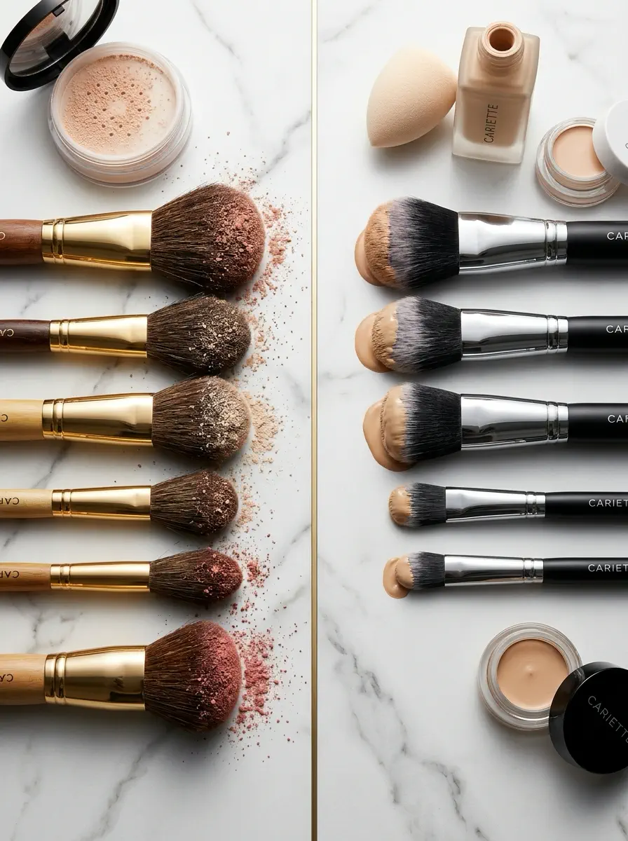 Elegant Gold Makeup Brushes on Marble