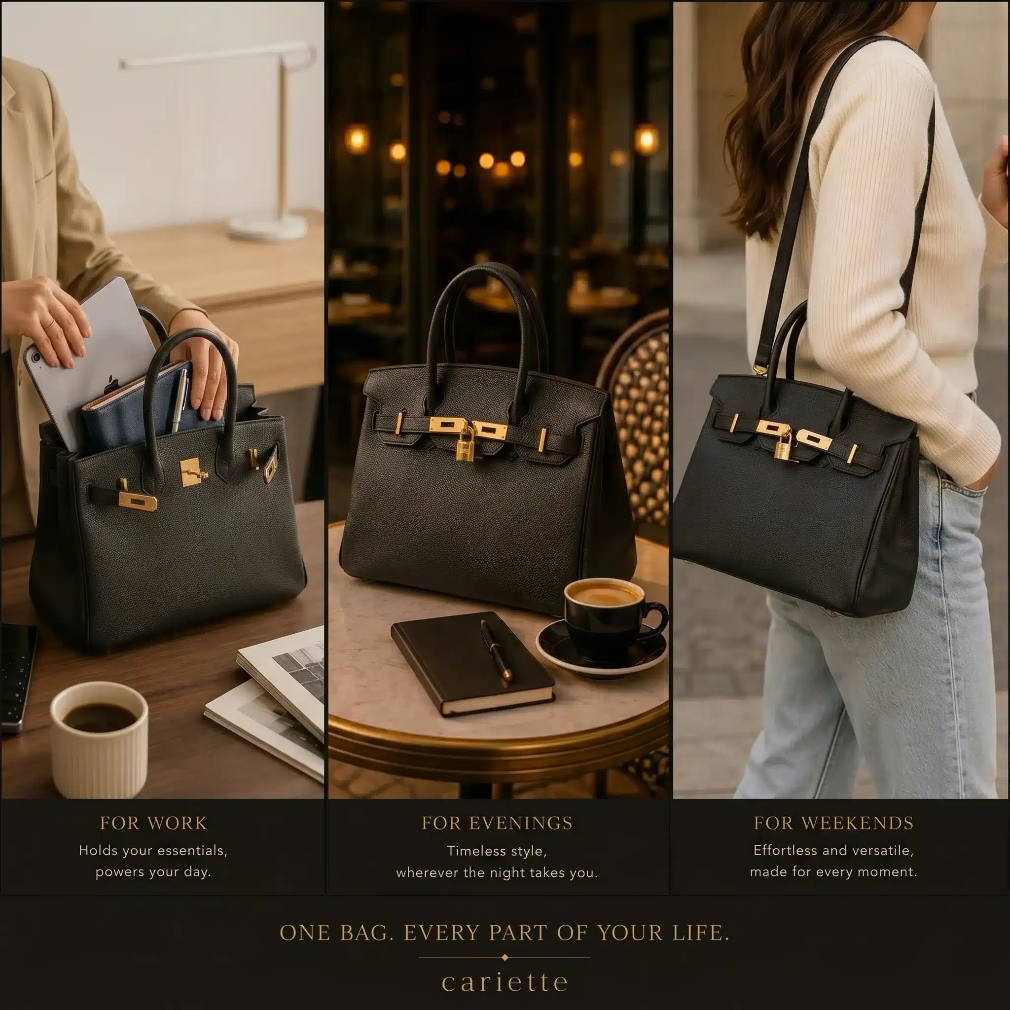 Classic Black Leather Tote 5 handbag 1000 6 multi scenario n